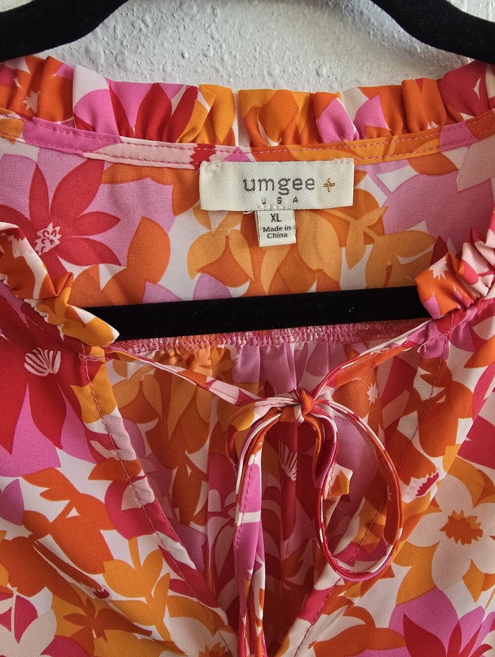 Umgee It's All For Fun Pink Floral Babydoll Blouse Sz XL Ruffle Sleeve - Picture 9 of 12